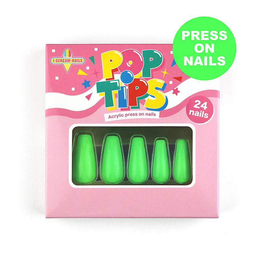 POP TIPS - Press on acrylic nails - Green Scream