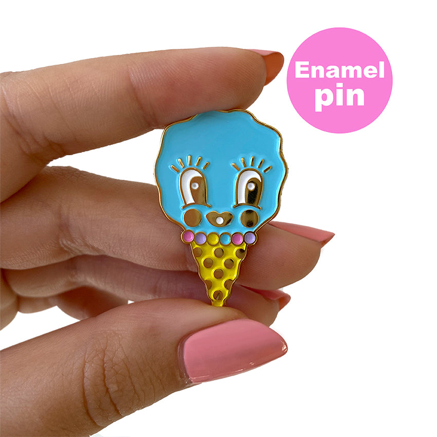 Blue ice cream enamel pin